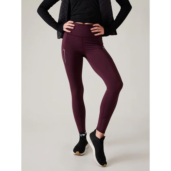 Athleta Women's Rainier Brushed Tights Running Pockets Eggplant Purple XS - Picture 1 of 14